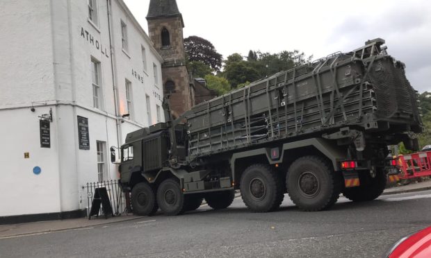 The crash at the Atholl Arms Hotel, Dunkeld, on Tuesday morning.