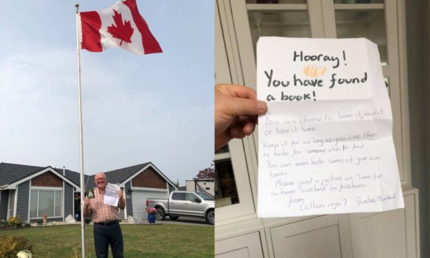 Michael Dally with Callan's book and note outside his home in Canada.