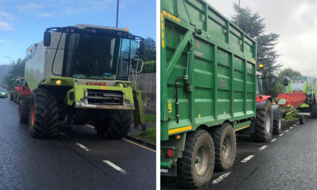 The farm vehicles were pulled over after crossing the Queensferry Crossing.