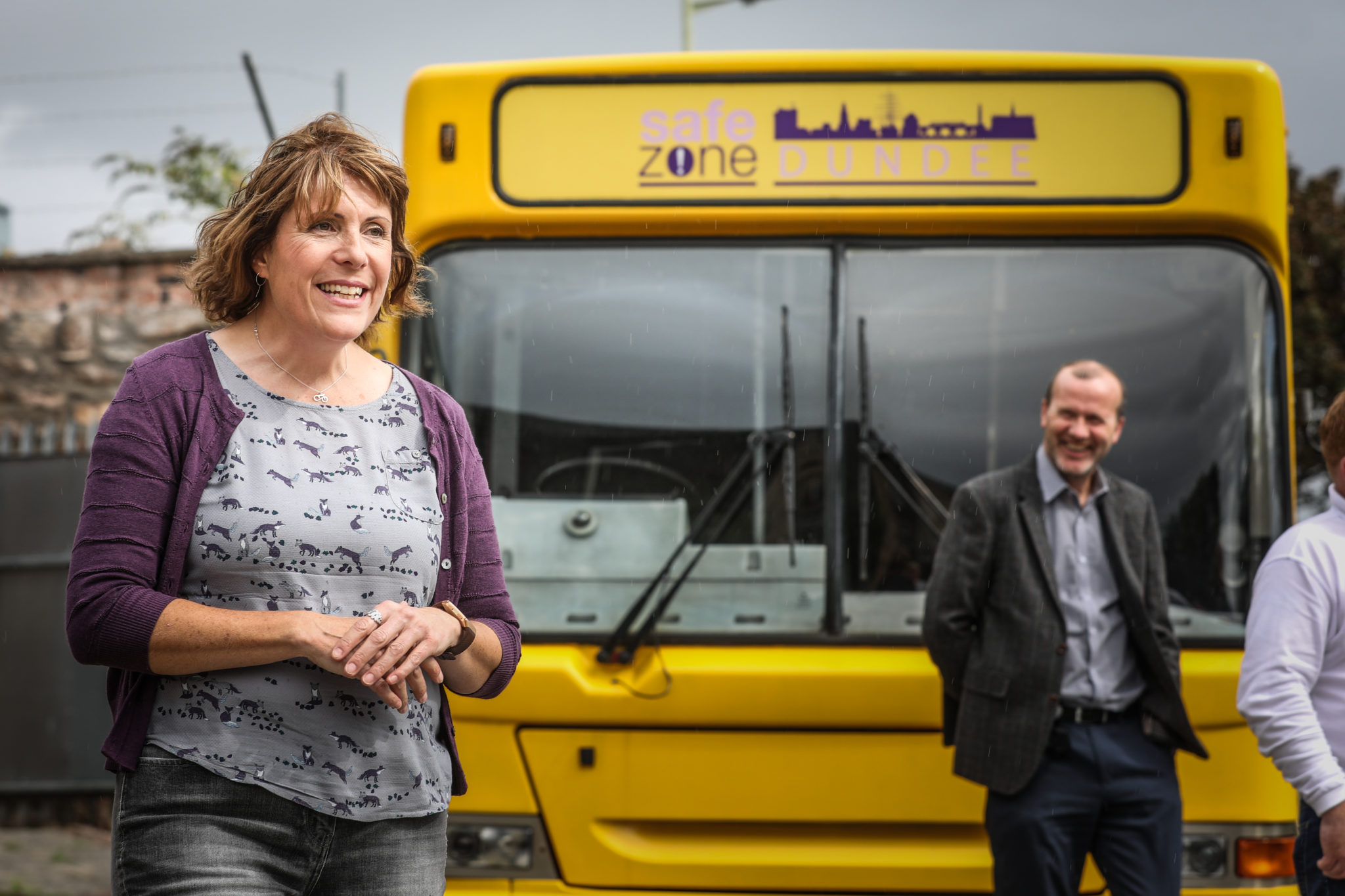 Tayside Council on Alcohol's chief executive Kathryn Baker at the SafeZone bus.