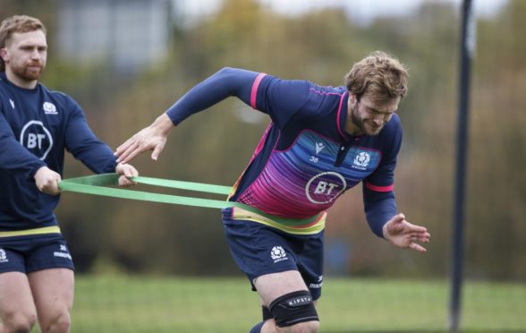 Richie Gray in training with Scotland at Oriam.