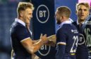 Scotland's Duhan van der Merwe thanks Finn Russell for the assist for his debut try against Georgia.
