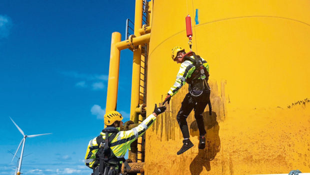 Personnel using the Pict Offshore Get Up Safe system.