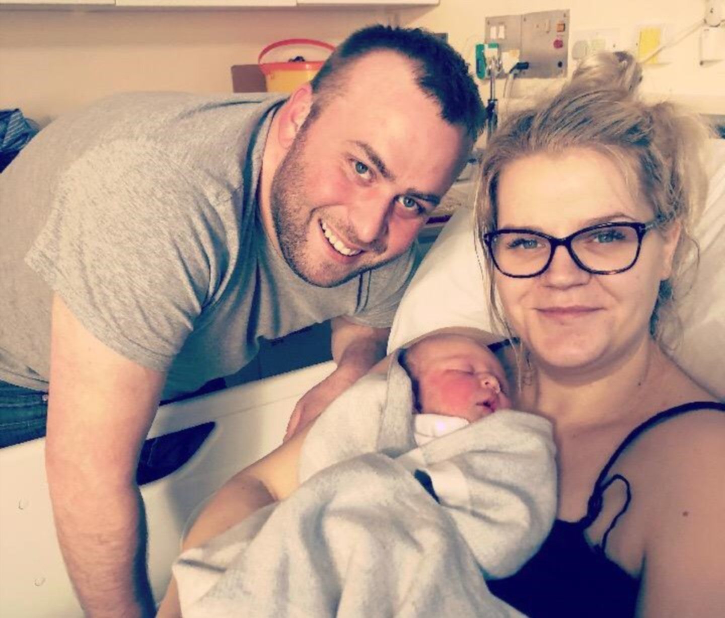Daniel and Ashlie Lamb shortly after the birth of daughter Amelie.