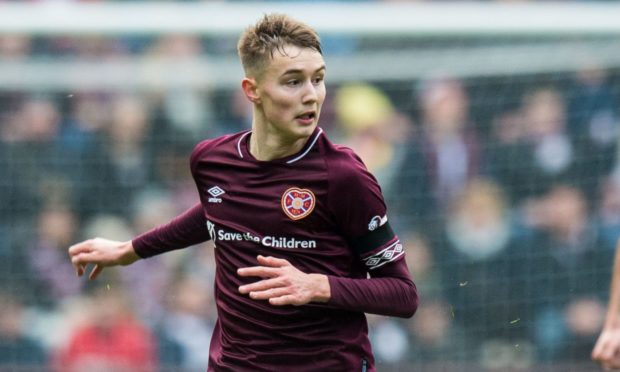 Harry Cochrane in action for Hearts.