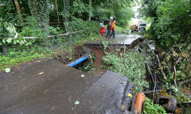 Damage to Station Road, Forgandenny.