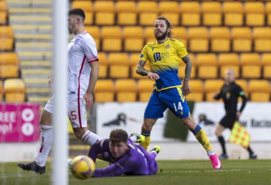 Stevie May scores his third goal.