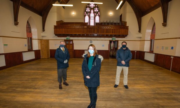 Left to right is John Mowat (Church of Scotland), Samantha Stewart (Proactive Communities) and Steve Johnson (Proactive Communities) - Rattray Community Hall (Former Church of Scotland), Balmoral Road, Rattray