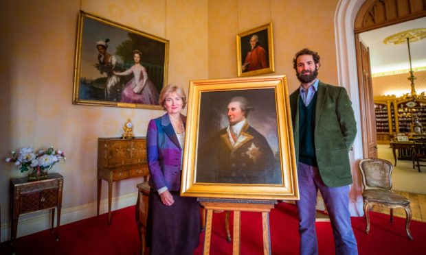 Lady Mansfield (left) and son William Murray, the Viscount Stormont alongside the portrait of Sir John Lindsay.