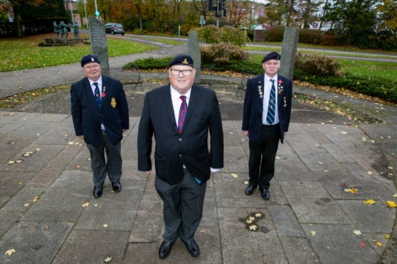 Cllr Mick Green (Centre), with Davie Archibald (right) and Ron Smith from the Glenrothes branch of the British Legion where the ceremony will now take place.