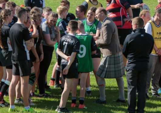 Strathmore Community Rugby Trust patron, The Earl of Forfar, visiting last year.