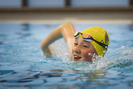 Lauren Elder, 13, was one of the first back in the Forfar community campus pool.
