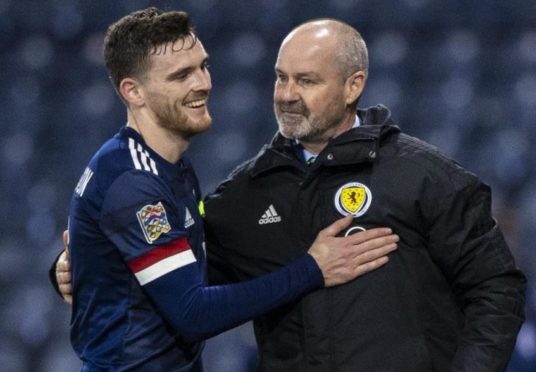 Andy Robertson and Steve Clarke after Slovakia win.