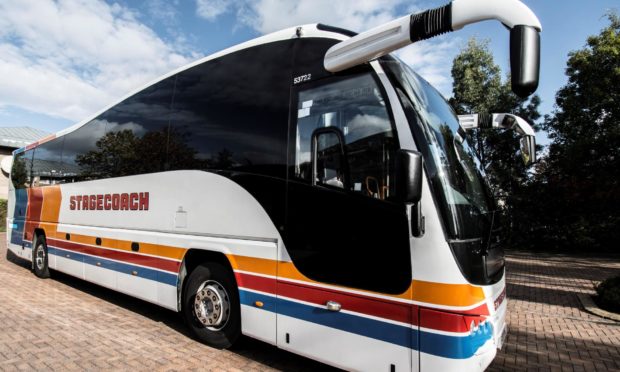 The Stagecoach bus in original livery.