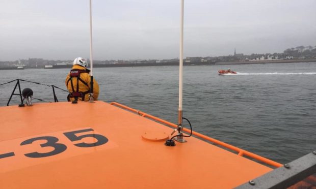 Both Arbroath lifeboats were called out after a person fell 40 feet from a rock stack at Auchmithie. Pic: Arbroath RNLI.