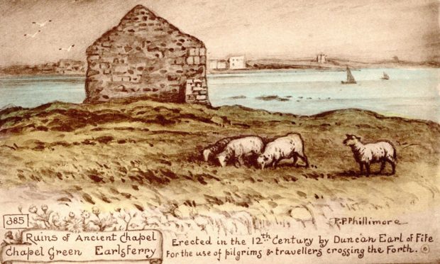 Ruins of Ancient Chapel at Earslferry from Reginald Phillimore postcard