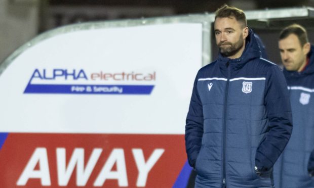 AYR, SCOTLAND - NOVEMBER 21: Dundee Manager James McPake looks dejected after their defeat in the Scottish Championship 2-0 match between Ayr United and Dundee at Somerset Park, on November 21, 2020, in Ayr, Scotland (Photo by Mark Scates / SNS Group)