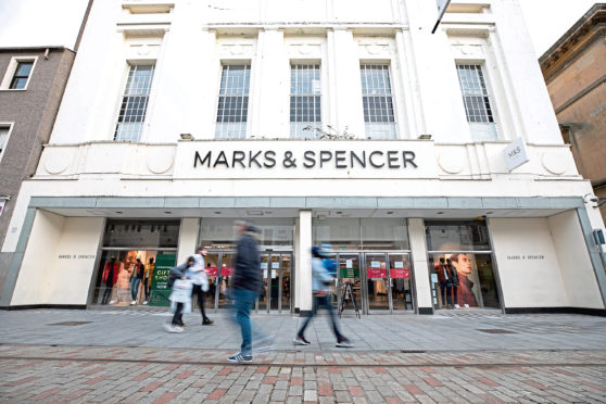 Courier News - Business - CR0024879 - Jim Millar story; Marks and Spencer has plunged to a major loss - the first in its 94 years. Could we please have some exterior images of the M&S in Dundee. Picture shows; general view (GV) of the store front, M&S, Marks and Spencer, Murraygate, Dundee, 04th November 2020. Picture by Kim Cessford / DCT Media