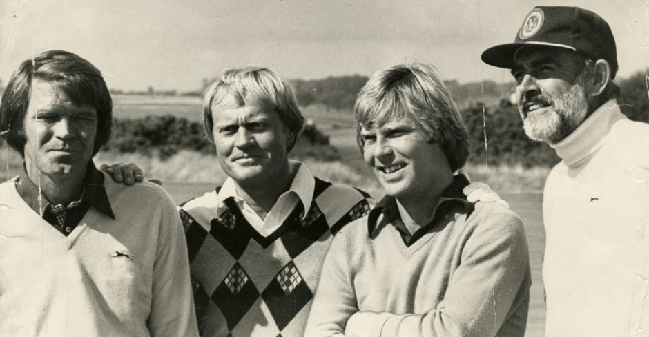 Glenn Campbell, Jack Nicklaus, Ben Crenshaw and Sean Connery at the Old Course in 1979.