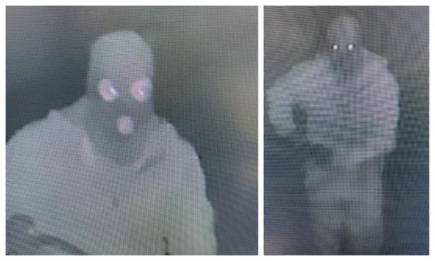 CCTV footage shows a thief in a balaclava outside Karelia House, Aberfeldy.