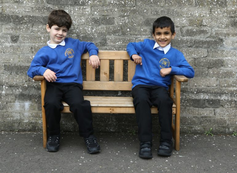 St Margaret's Primary School P1 pupils Harris MacInnes, left, and Almir Khan.