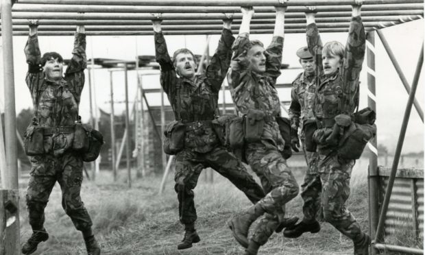 Black Watch soldiers at the Barry Buddon assault course.