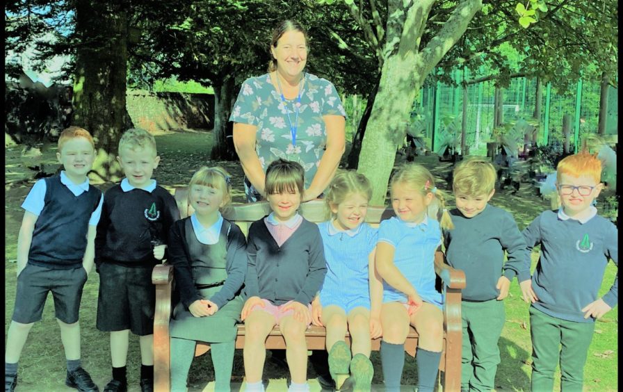 Inchture Primary School P1s with teacher Mrs Laing.