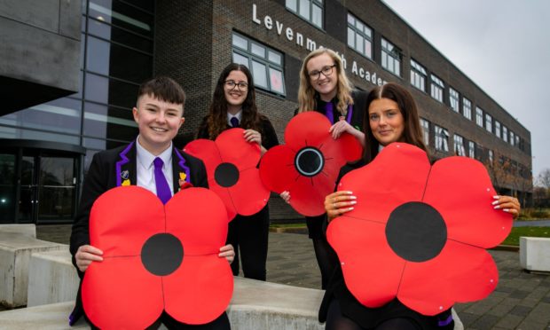 Levenmouth Academy pupils Bethan Smart, Zoe Campbell, Ella McLean, and Leah Thomson with some of the poppies.