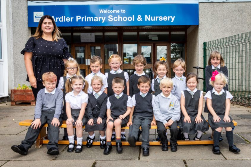 Ardler Primary School, P1s with teacher Miss Hearn.