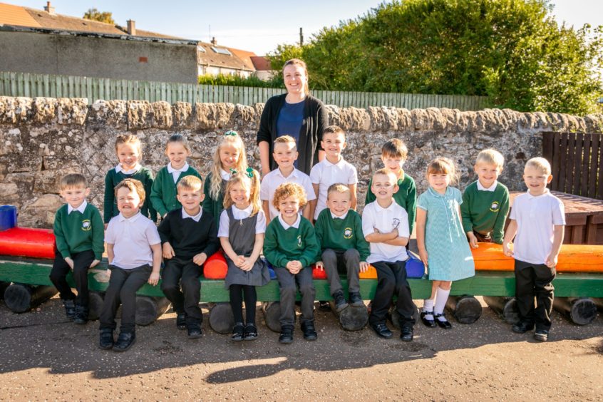 Springfield Primary School P1 pupils with teacher Miss Westray.