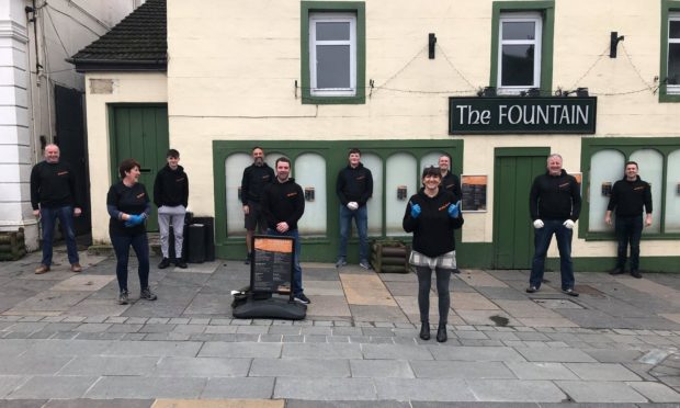 Some of the FeldyRoo project volunteers outside Fountain Bar, Aberfeldy