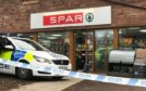 Scene at Inchture Spar after Darryl Pollock and his gang broke in.