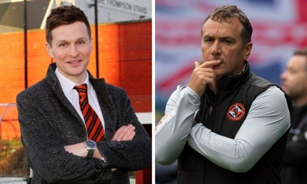 Dundee United academy chief Andy Goldie and manager Micky Mellon.