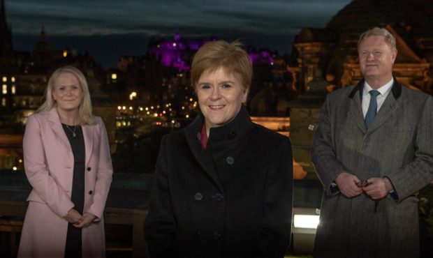 Scottish National Investment Bank chief executive Eilidh Mactaggart, First Minister of Scotland Nicola Sturgeon, Bank chair Willie Watt.