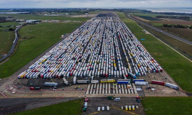 Thousands of lorries at Manston airbase on Christmas Eve.