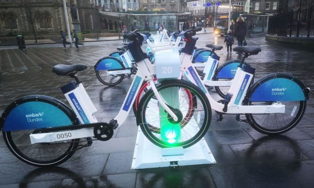 One of the Dundee e-bike stations in Albert Square.