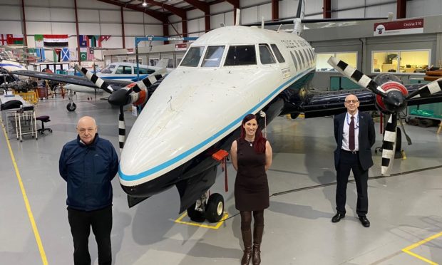 •	Lorenz Cairns, Perth College UHI Depute Principal; Jennifer Brickwood, Project Lead for the AAS; Mark Taylor, General Manager of Air Service Training