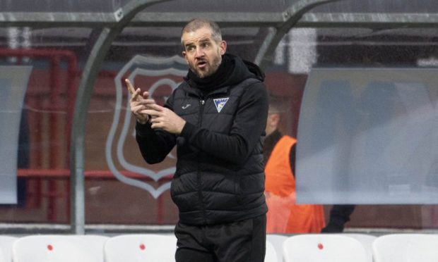 Dunfermline manager Stevie Crawford at Dens Park.