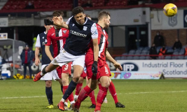 Dundee's Osman Sow scores to make it 2-0 against Dunfermline.