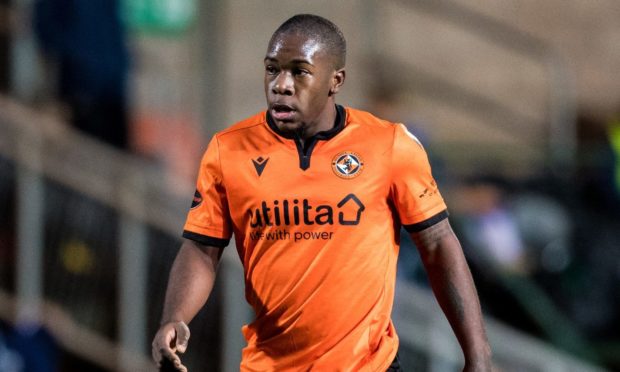 Jeando Fuchs in action for Dundee United against Kilmarnock.