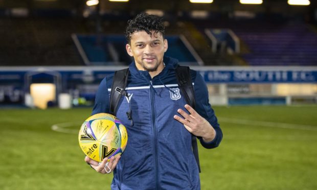 Dundee striker Osman Sow at full-time after hat-trick.