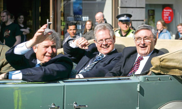 George Donald, Buff Hardie and Steven Robertson after being given the freedom of Aberdeen for their contribution to the arts in the north east.