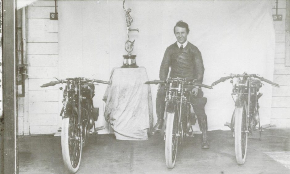 Jock Porter pictured in 1923 following his Isle of Man Lightweight TT win.