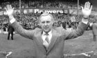 Jim McLean celebrates after Dundee United win league title.