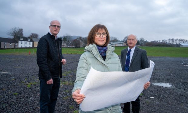 Anna McLean, chairwoman of Crieff Highland Gathering, David Geddes (Vice Chair) and Colin Grassick at Market Park in Crieff