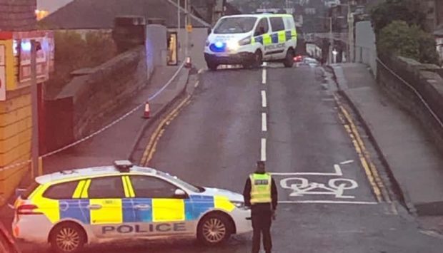 Emergency services at Fort Street rail bridge, Broughty Ferry.