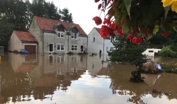 Flooding at Freuchie Mill after torrnetial rain in August 2020.