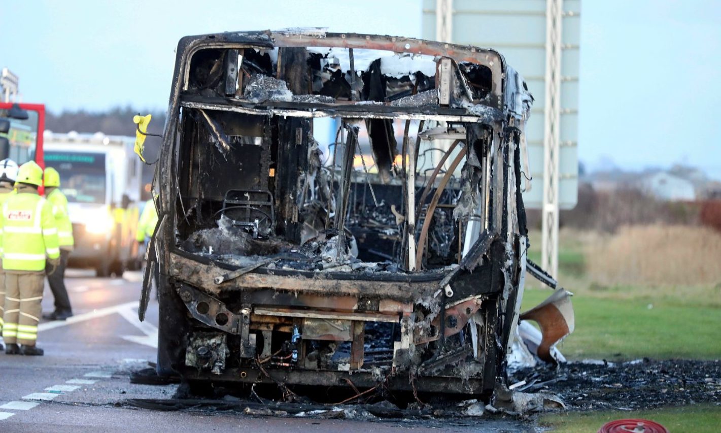 VIDEO Bus destroyed as dramatic blaze forces closure of Angus road