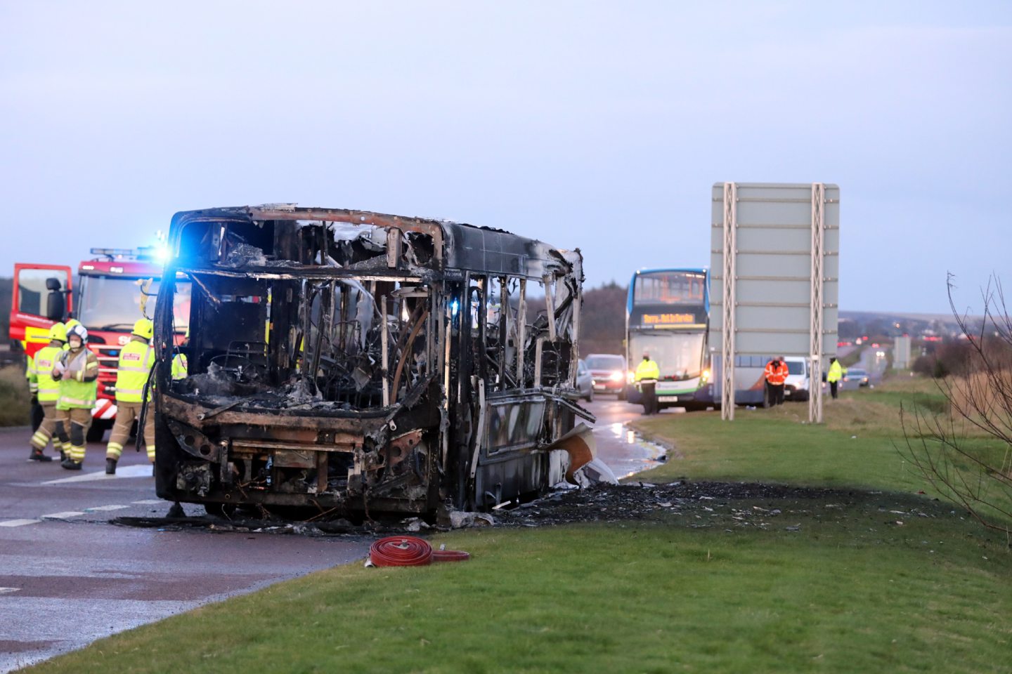 VIDEO Bus destroyed as dramatic blaze forces closure of Angus road