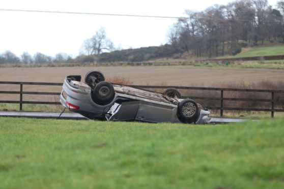 The vehicle on its roof.